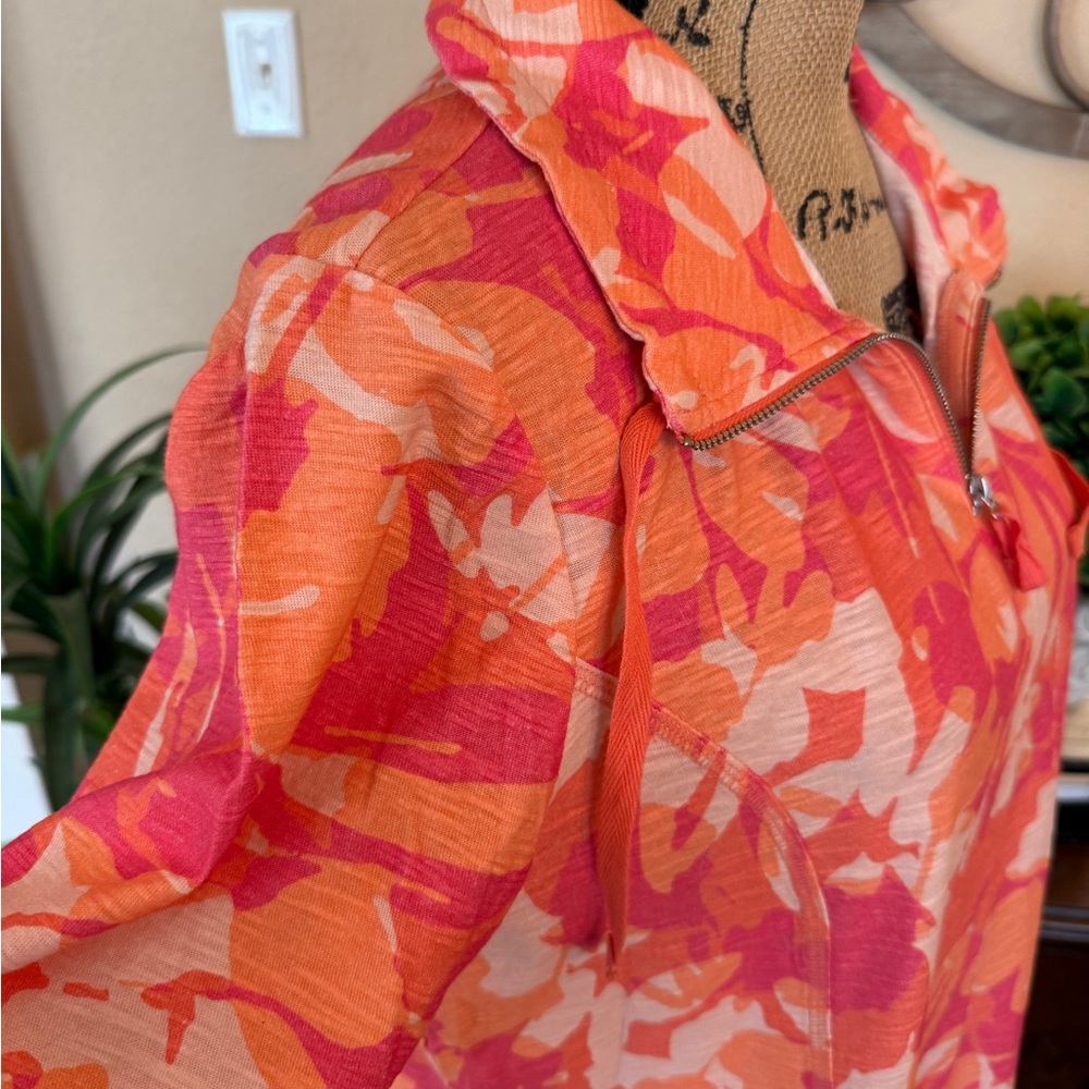 Chico’s Weekends Tropical Floral Pink and Orange Tunic Top - Picture 10 of 16